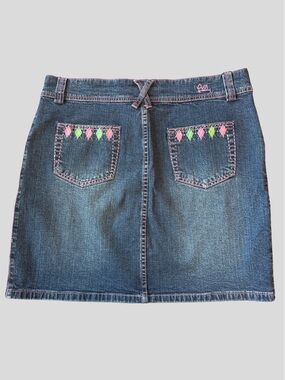 Lilly Pulitzer Denim Mini Skirt with Argyle Embroidery Size 12